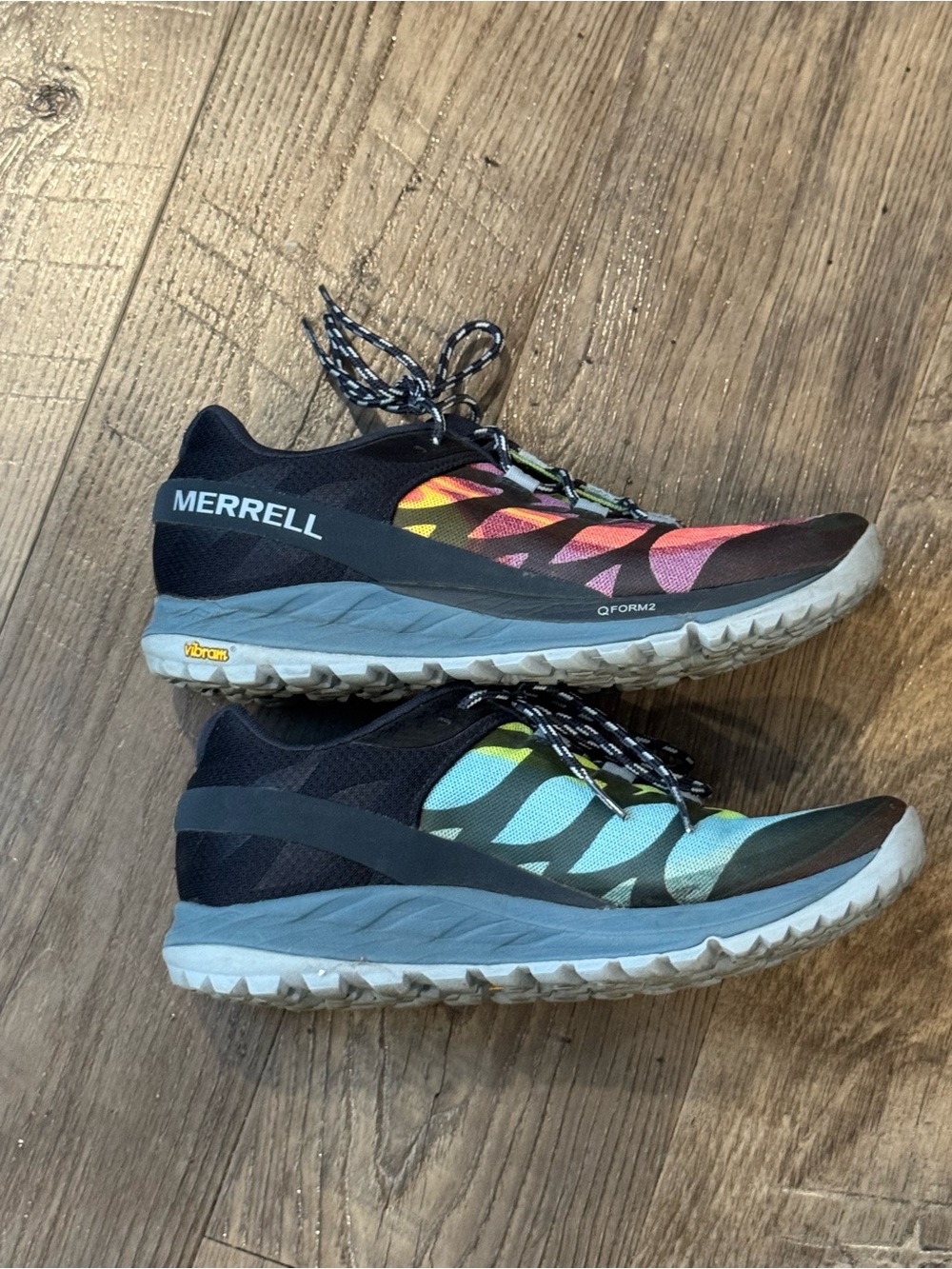 Merrell Women's Trail Runners in Black with Rainbow Accent Panels